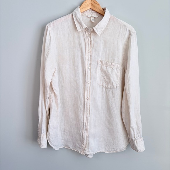 H&M 100% Linen Button Down Normcore Minimalistic Neutral Beige Women's Medium - Picture 1 of 11